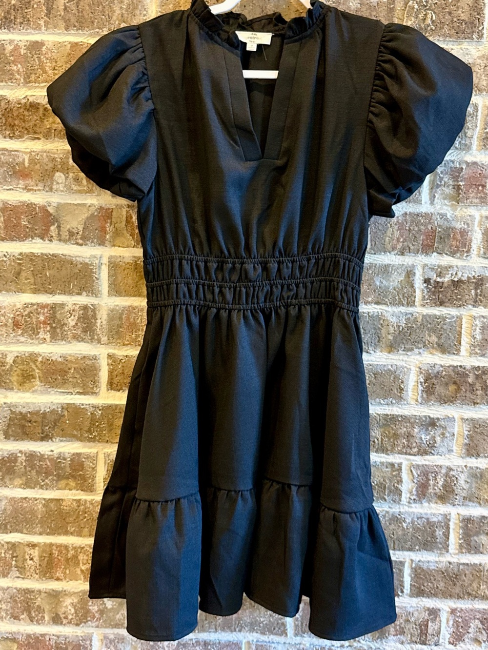 Entro Black Puff Sleeve Mini Dress Smocked Waist NWOT M